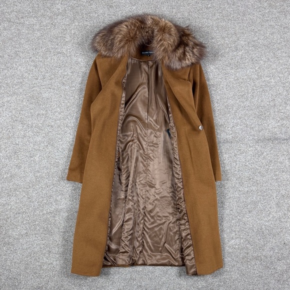 Ellen Tracy Brown Wool Long Belted Wrap Coat Women’s 8 Removable Fox Fur Collar - Picture 5 of 14